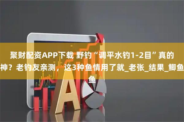 聚财配资APP下载 野钓“调平水钓1-2目”真的神？老钓友亲测，这3种鱼情用了就_老张_结果_鲫鱼