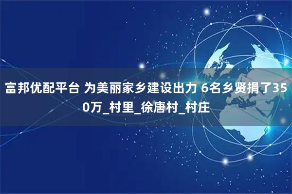 富邦优配平台 为美丽家乡建设出力 6名乡贤捐了350万_村里_徐唐村_村庄