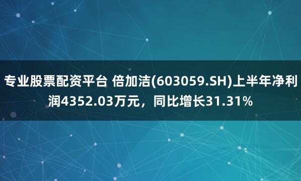 专业股票配资平台 倍加洁(603059.SH)上半年净利润4352.03万元,同比增长31.31%