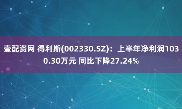 壹配资网 得利斯(002330.SZ)：上半年净利润1030.30万元 同比下降27.24%